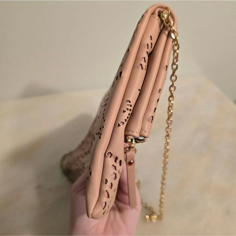 Urban Expressions Locket Clutch with chain In Blush Pink Laser Cut Vegan Leather